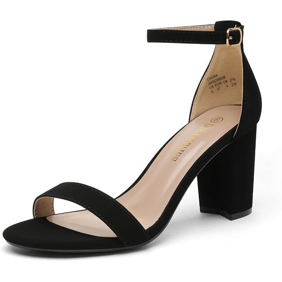 Women's Leather Chunk Low Heel Pump Sandals Classic Adjustable Buckle - Picture 1 of 6